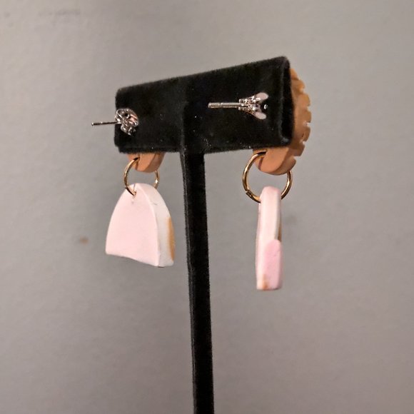 Pink and Gold Half Circle Dangle Earrings - Picture 7 of 8